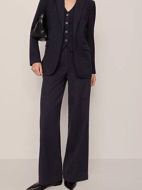 ANN TAYLOR Black & White Pinstripe Wide Leg Dress Pants 12 NWOT